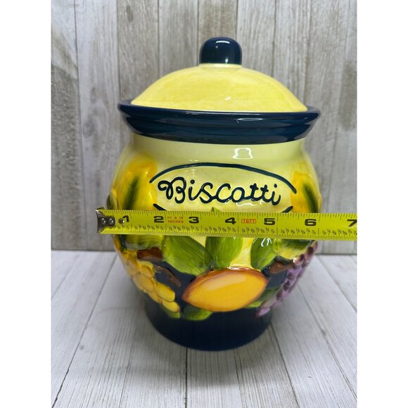 Vtg Nonni's Biscotti Painted Cookie Jar Canister Yellow Fruit Decor 10.5" Tall - Picture 8 of 13